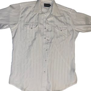 Vintage Panhandle Slim White Pear Snap Stripe Light-weight Button Up Size 16 1/2